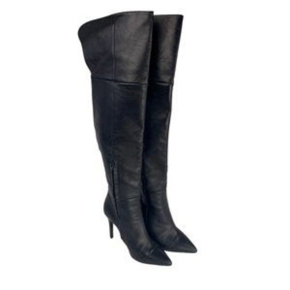 Italian Black Leather Over the Knee Stiletto Boots - Picture 2 of 8